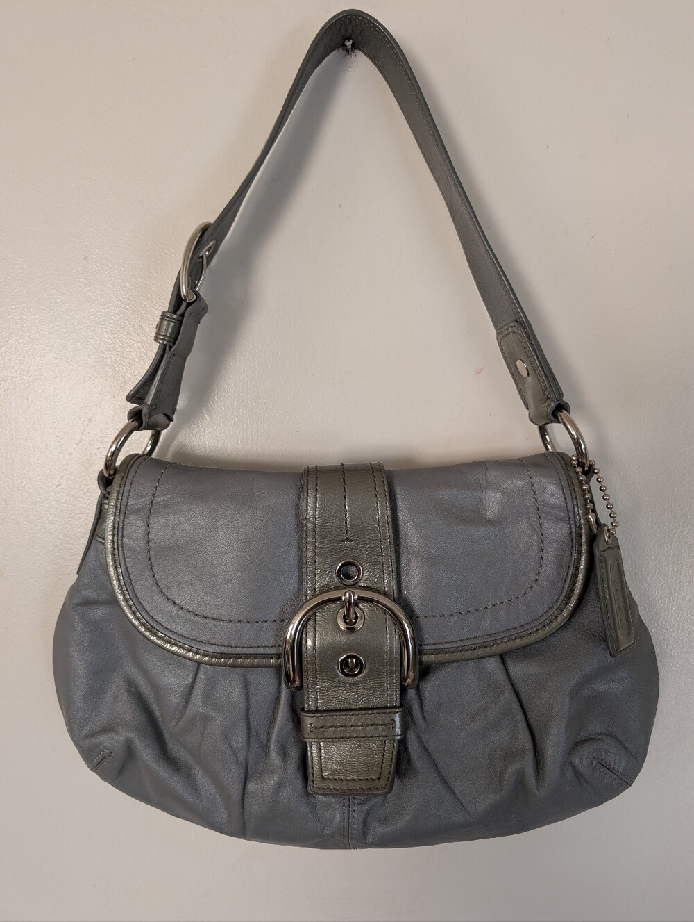 Y2K Coach Soho Pleated Grey Leather Shoulder Bag Medium